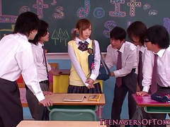 Japanese Nudes presents: Japanese bukkake teen in class jerking cocks