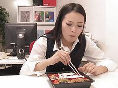 Japanese Nudes presents: Sexy secretary plays with his cock with her mouth and feet