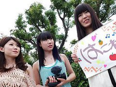 Japanese Nudes presents: Three japanese teens suck a hairy dick in the car