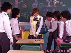 Japanese Nudes presents: Innocent asian schoolgirl in bukkake action