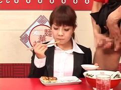 Japanese Nudes presents: She eats as guys cum on her foods